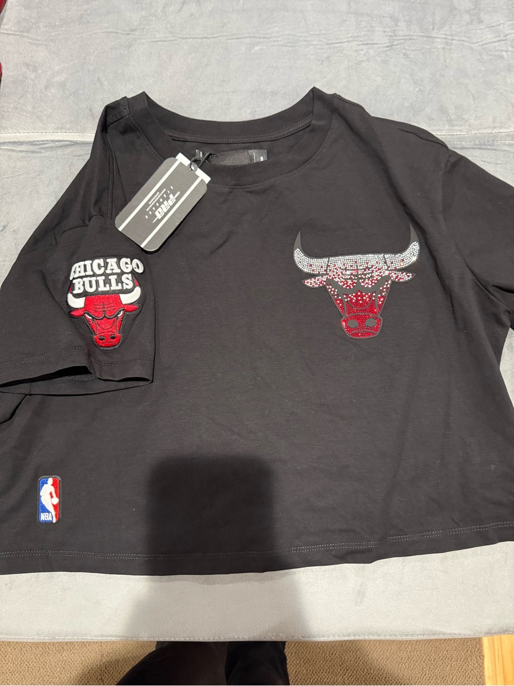 Chicago Bulls Black Embellished Logo Crop Top